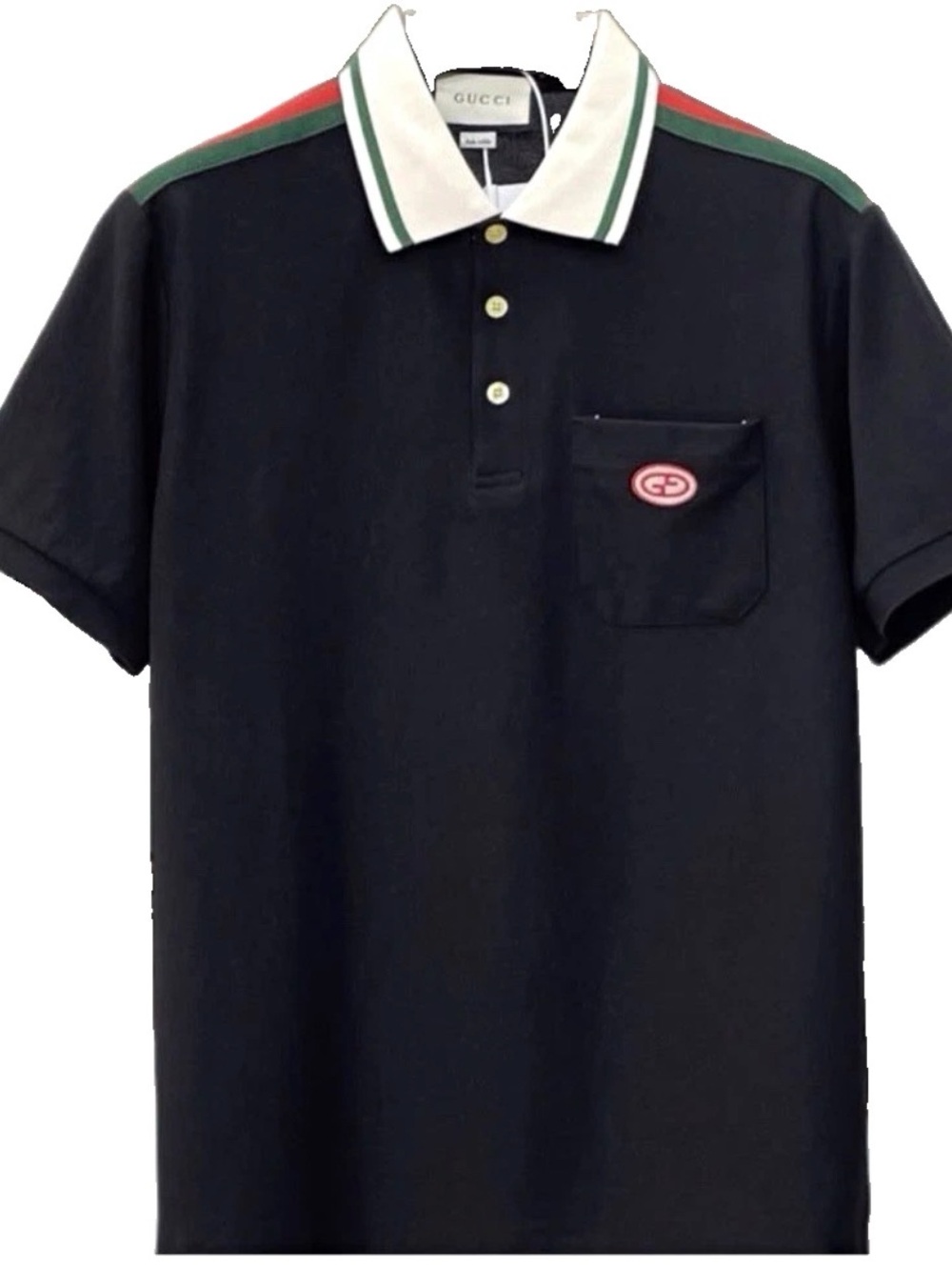 Gucci Men’s Black Polo Shirt with Contrast Collar
